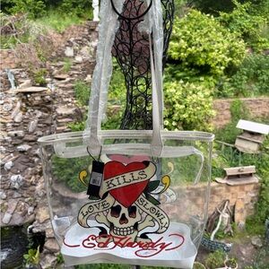 🛍️ Ed Hardy Clear Tote – “Love Kills Slowly” Tattoo Graphic 💀❤️